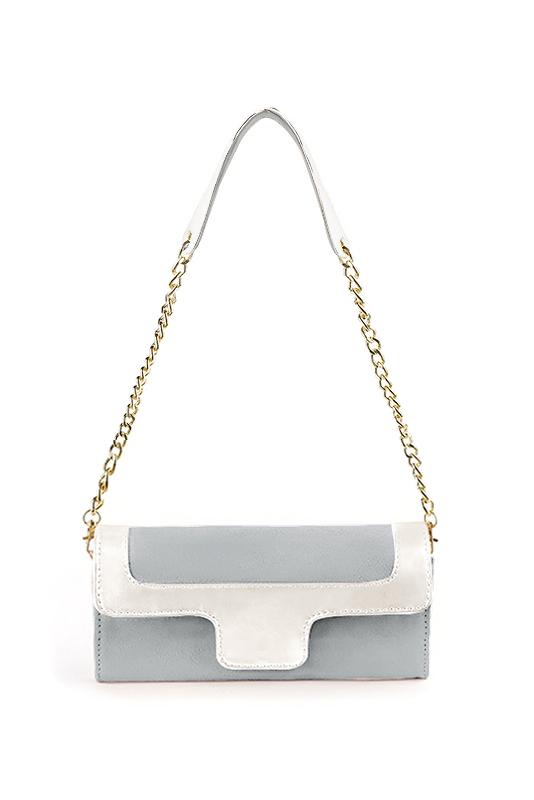 Women's pearl grey and pure white luxurious elegant clutch for ceremonies, weddings and evenings out. - Top view